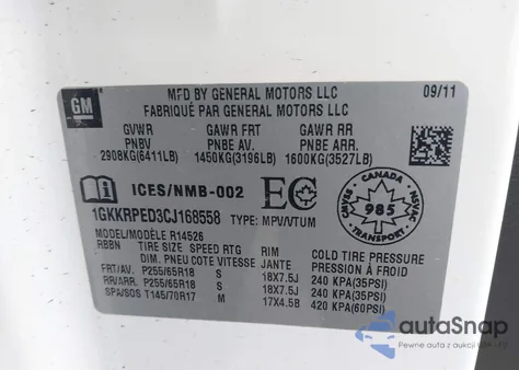 2012 GMC Acadia Sle from USA, damaged, VIN 1GKKRPED3CJ168558